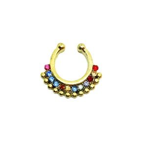 Faux Septum Ring in Gold tone + Jewels